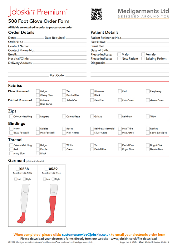 Jobskin Premium - 508-Foot Glove Order Form - Electronic