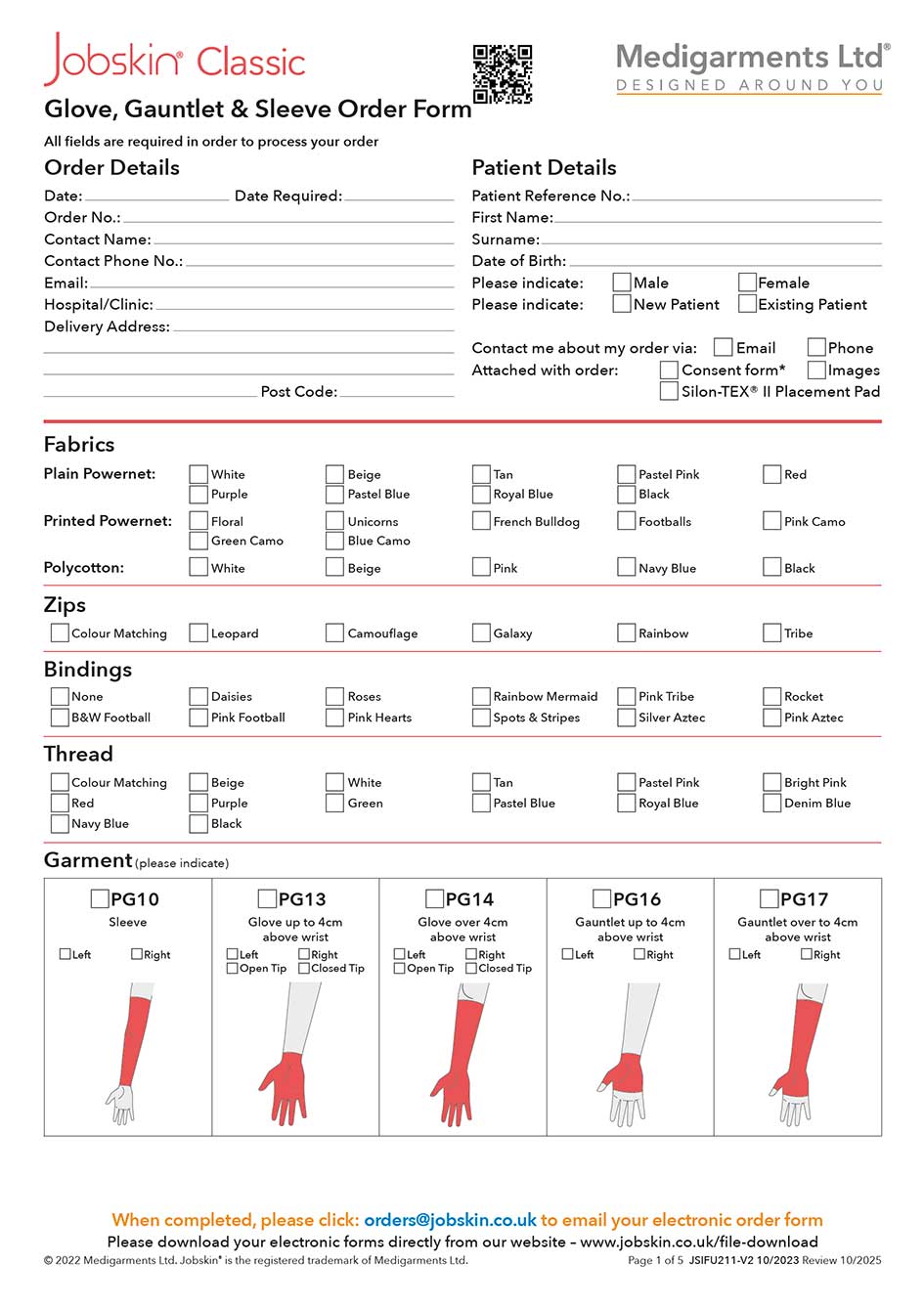 Classic - Hand Order Form - Electronic Form