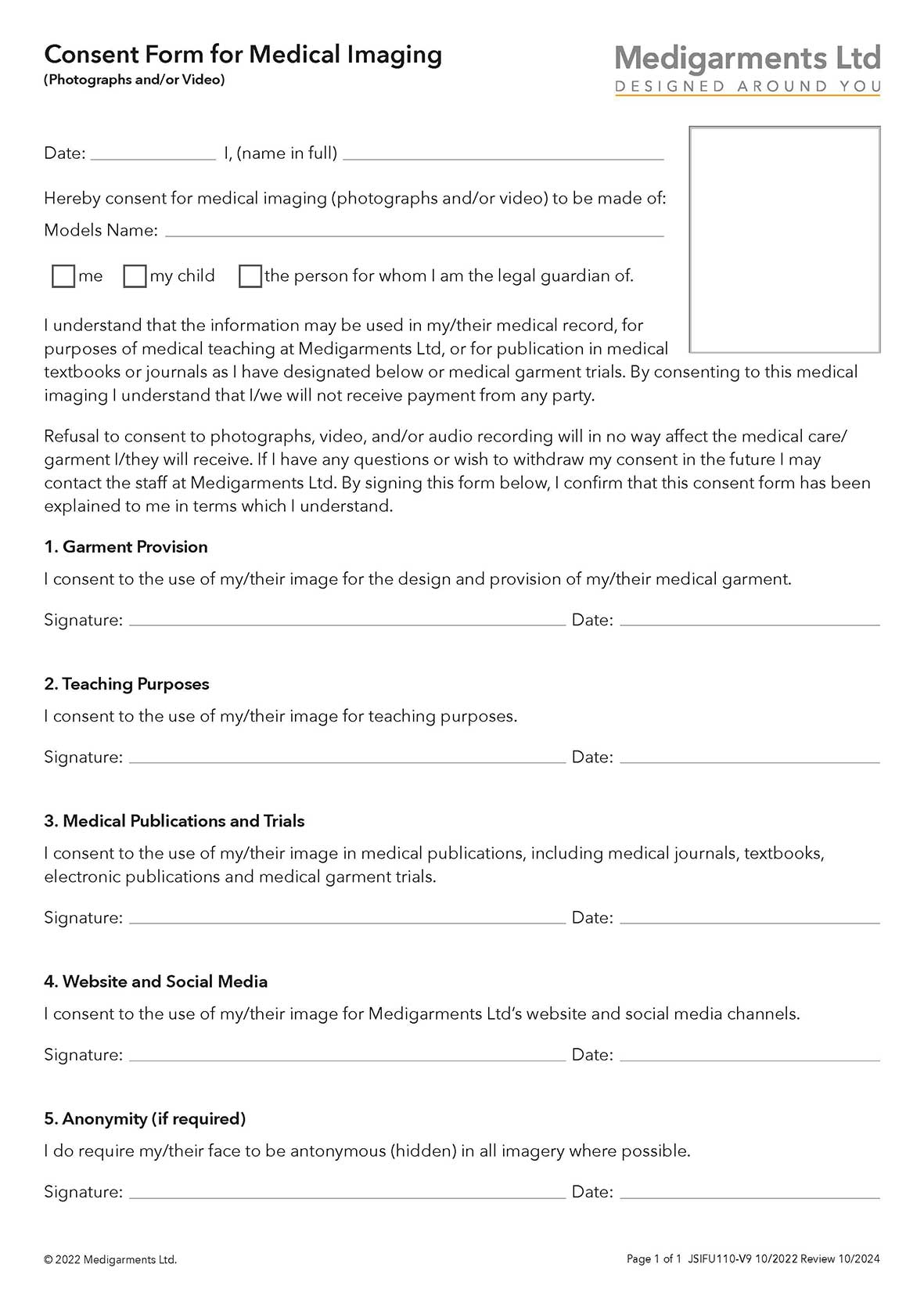 Consent form for medical imaging