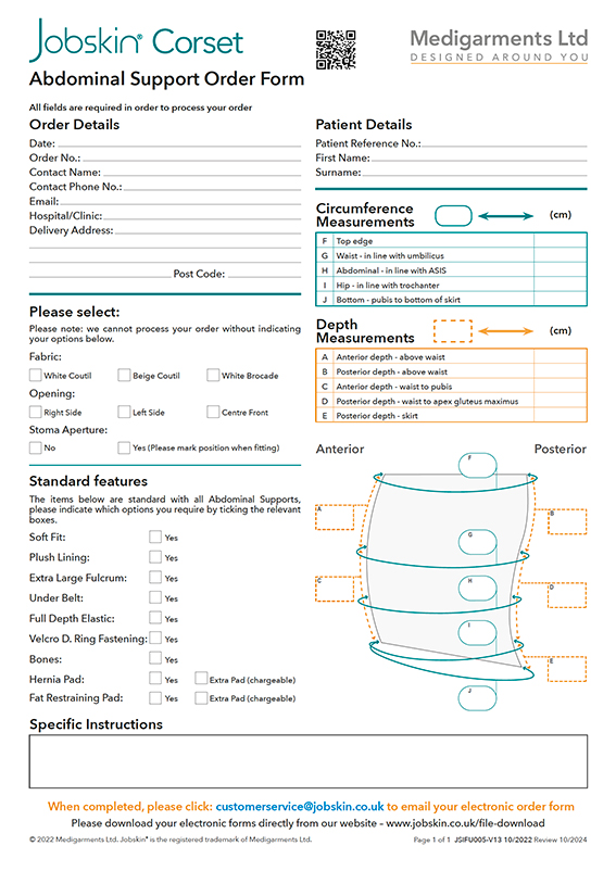 Jobskin Abdominal Support Order Form - Electronic