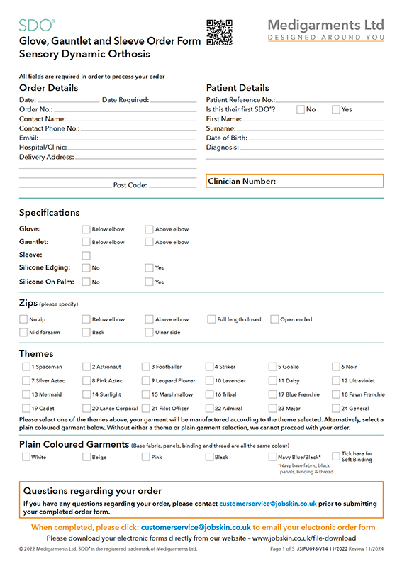 SDO Glove, Gauntlet & Sleeve Order Form