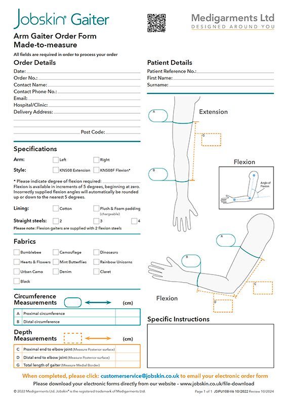 Jobskin Gaiters MTM Arm Order Form - Electronic