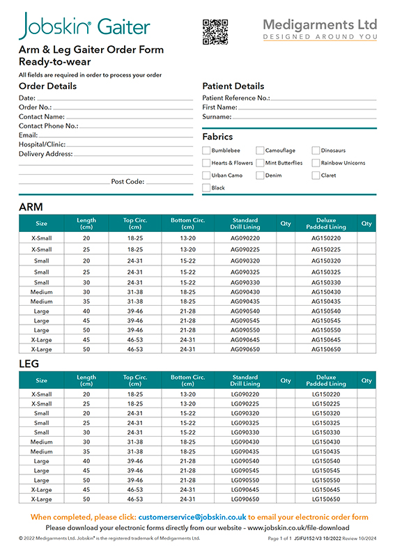 Jobskin Gaiters RTW Order Form - Electronic