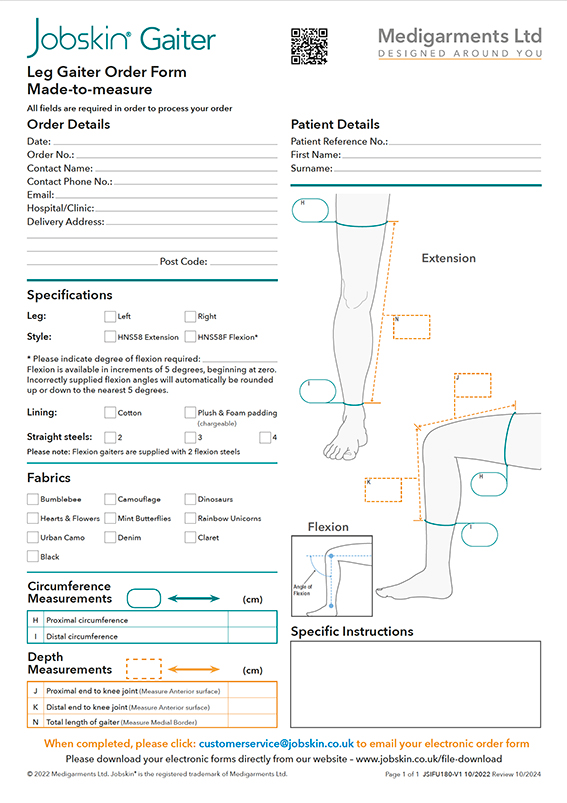 Jobskin Gaiters MTM Leg Order Form - Electronic