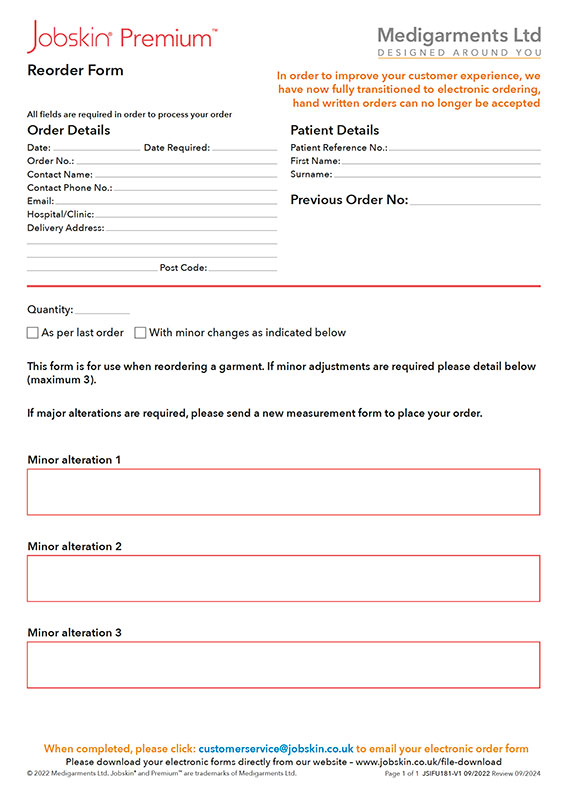 Premium Reorder Form - Electronic