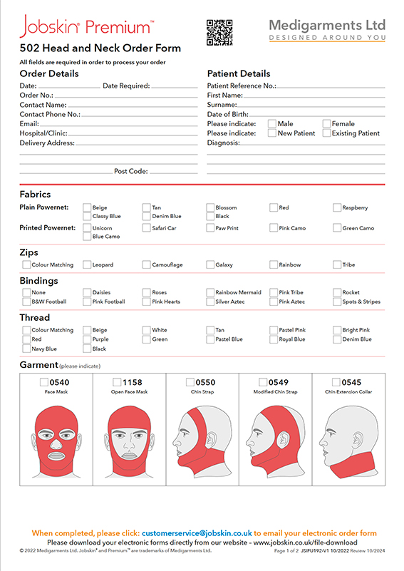 Jobskin Premium - 502 Head Neck Order Form - Electronic