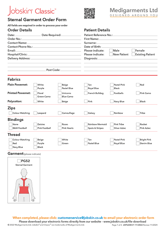 Classic - Sternal Garment Order Form - Electronic Form