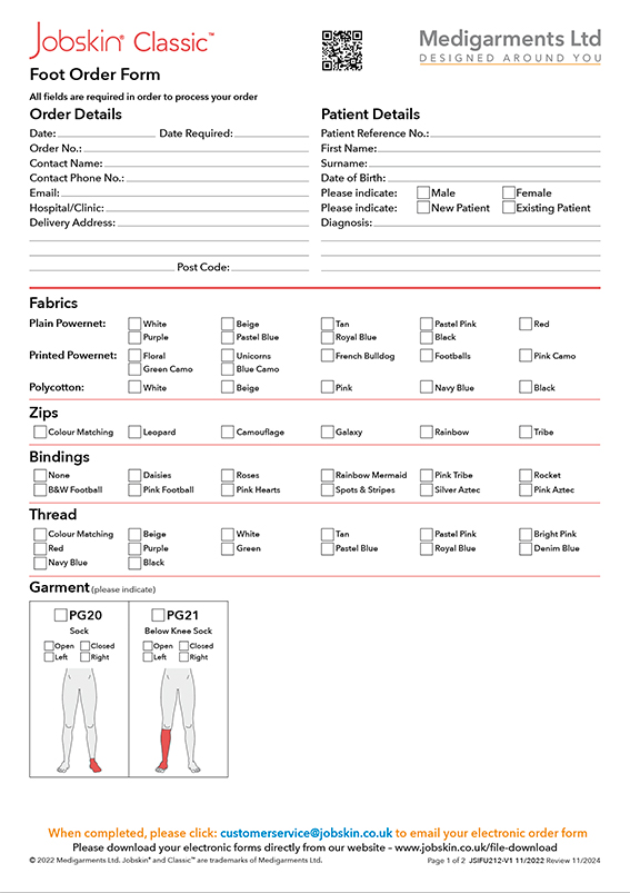 Classic - Foot Order Form - Electronic Form