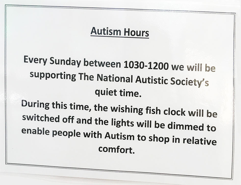Shop Sign showing sensory specific autism hours
